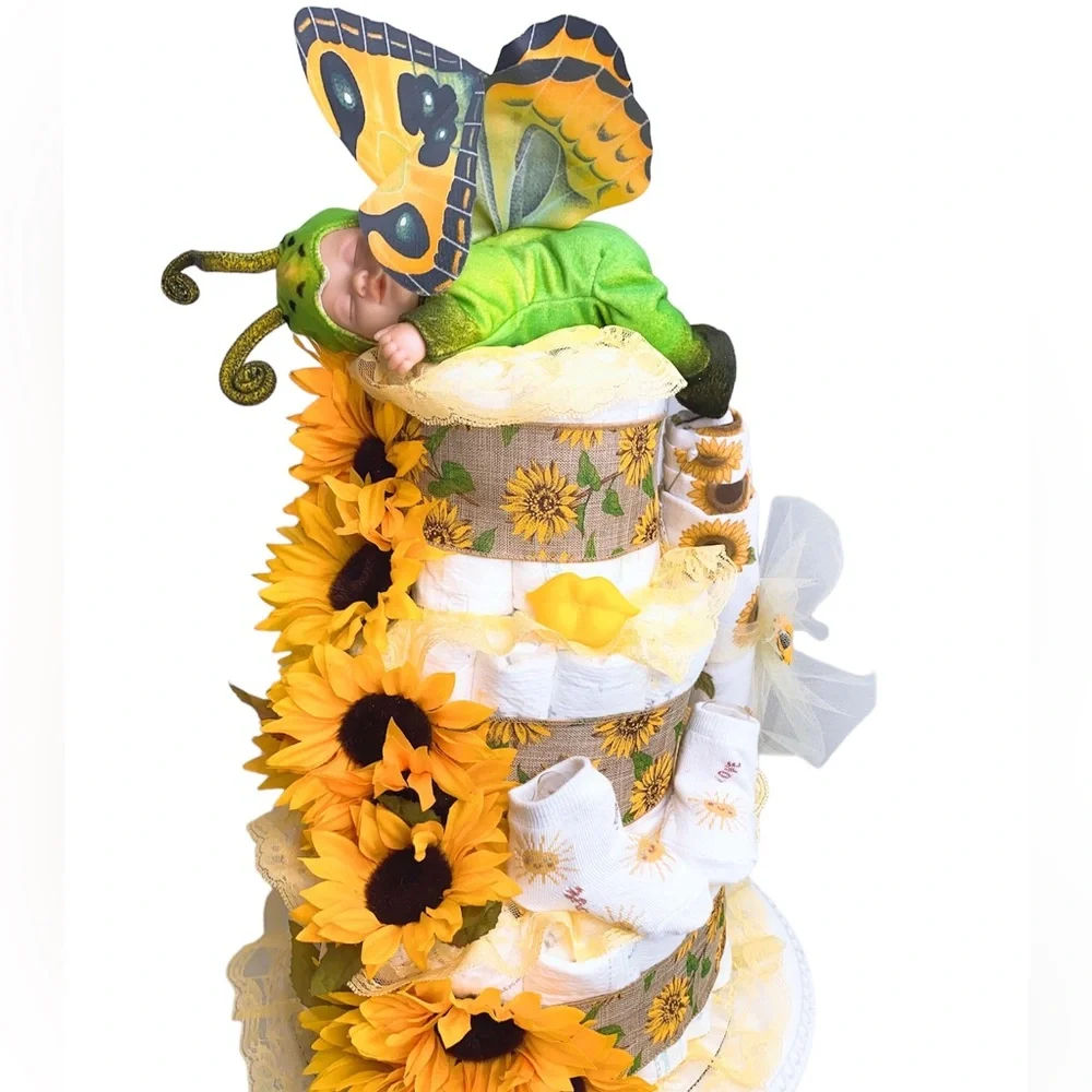 Sunflowers Diaper Cake, Butterfly Diaper Cake